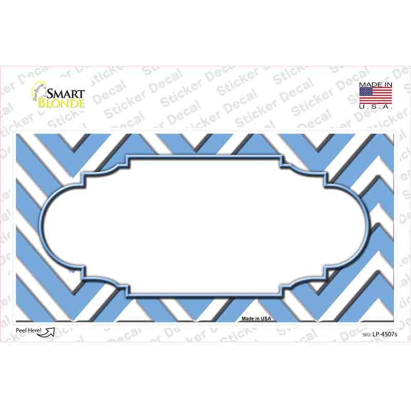 LP-4507s-M Light Blue White Chevron Center Scallop Novelty Sticker Decal, Medium