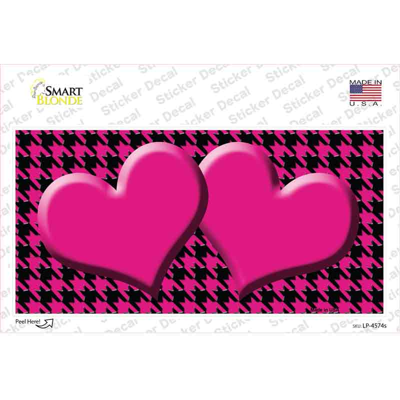 LP-4574s-M Pink Black Houndstooth Center Hearts Novelty Sticker Decal, Medium
