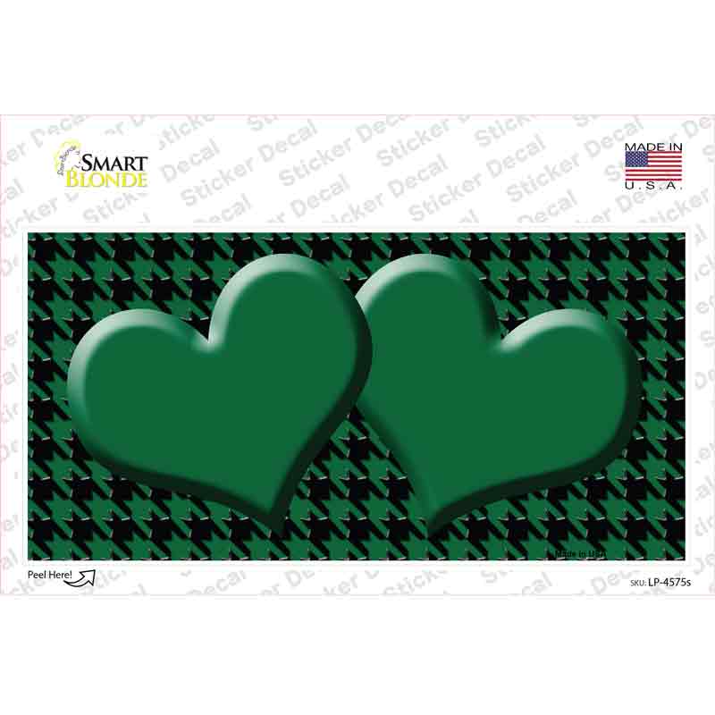 LP-4575s-M Green Black Houndstooth Center Hearts Novelty Sticker Decal, Medium