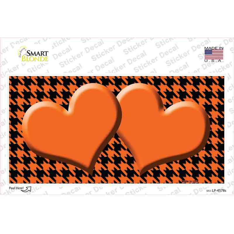 LP-4578s-M Orange Black Houndstooth Center Hearts Novelty Sticker Decal, Medium