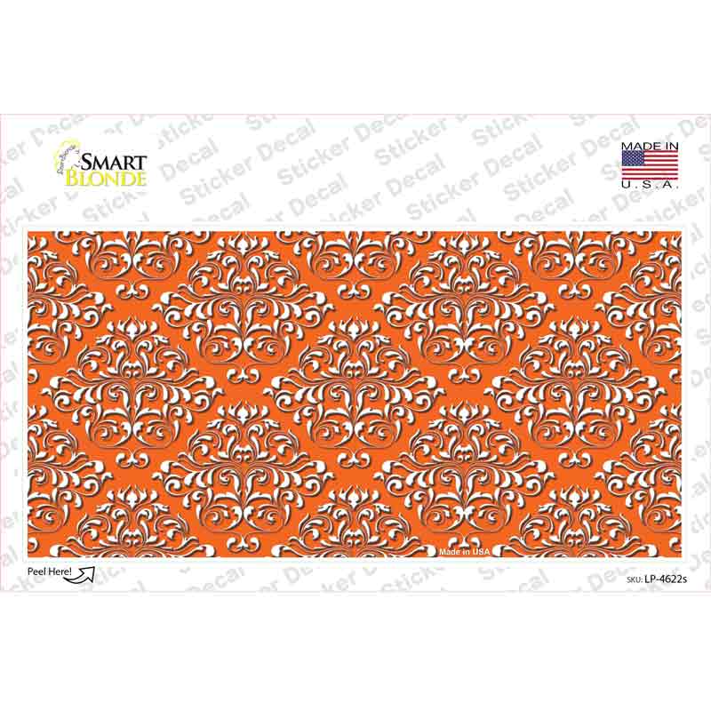 LP-4622s-M Orange White Damask Novelty Sticker Decal, Medium