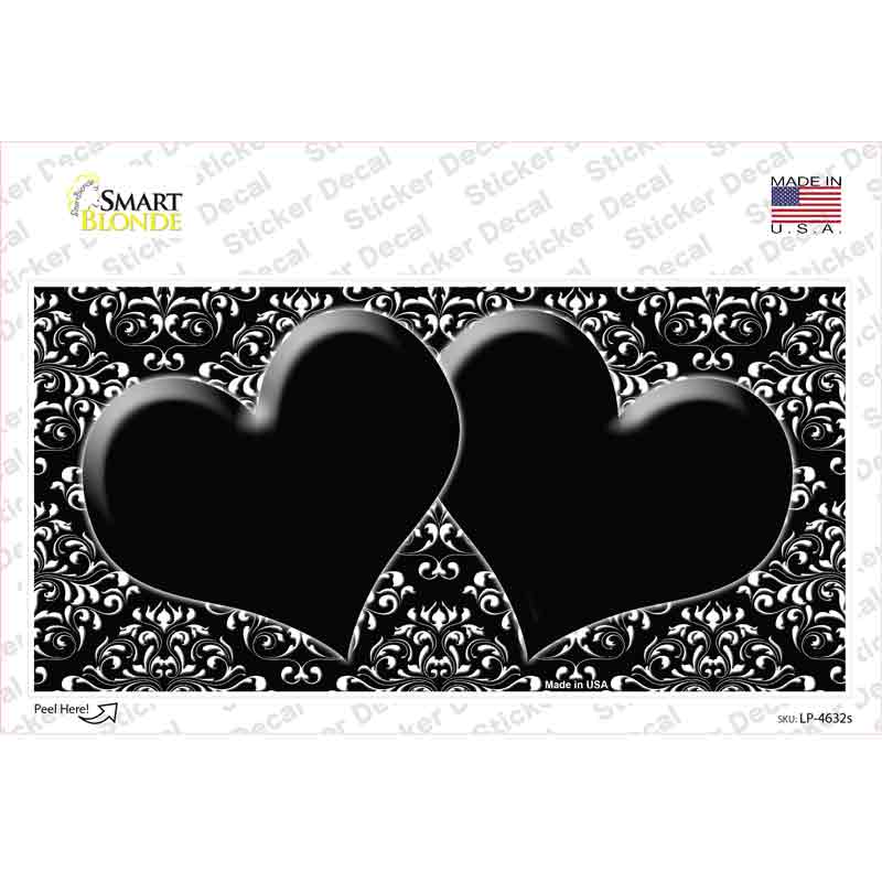 LP-4632s-M Black White Damask Center Hearts Novelty Sticker Decal, Medium