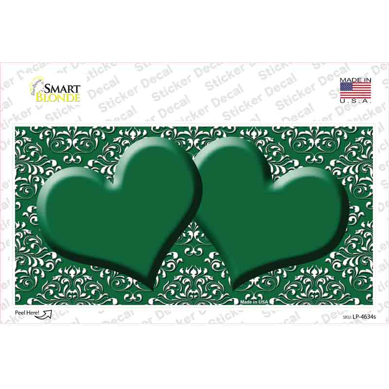 LP-4634s-M Green White Damask Center Hearts Novelty Sticker Decal, Medium