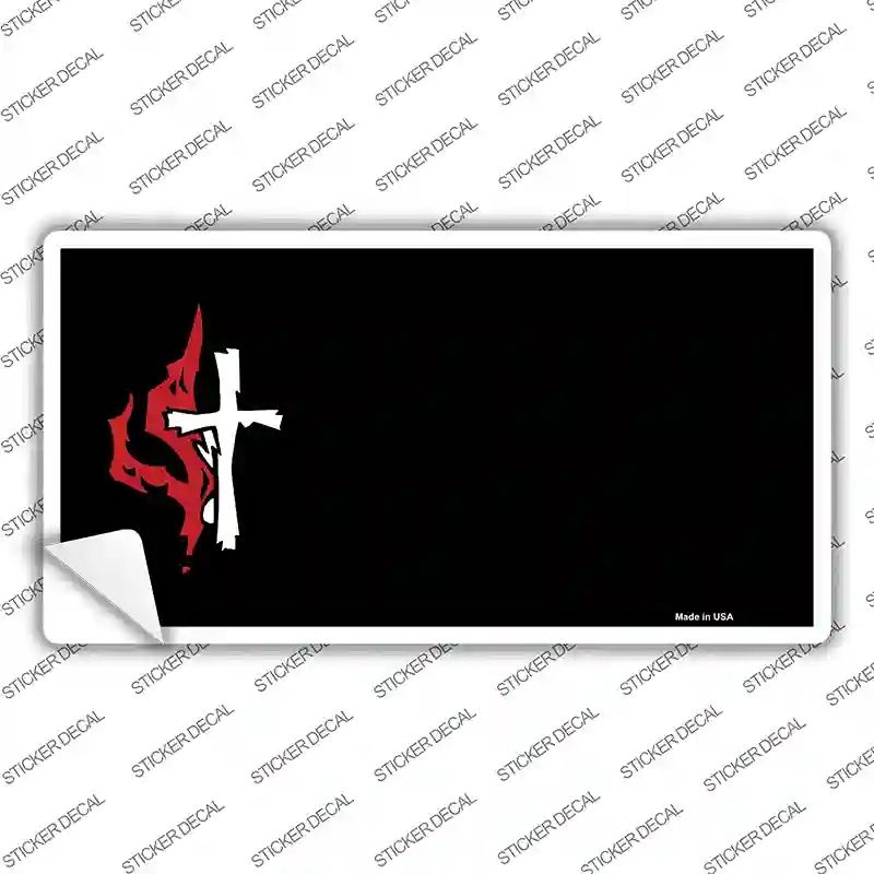 LP-3867s-S Flaming Cross Offset Novelty Sticker Decal, Small