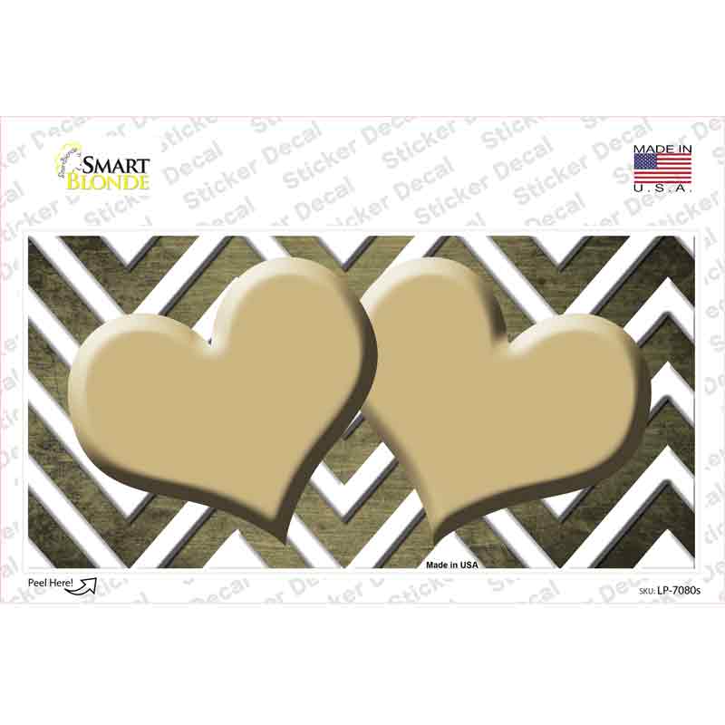 LP-7080s-M Gold White Hearts Chevron Oil Rubbed Novelty Sticker Decal, Medium