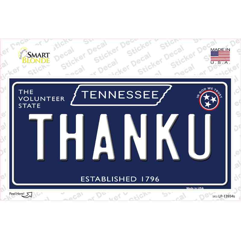 LP-13934s-M Thank U Tennessee Blue Novelty Sticker Decal, Medium