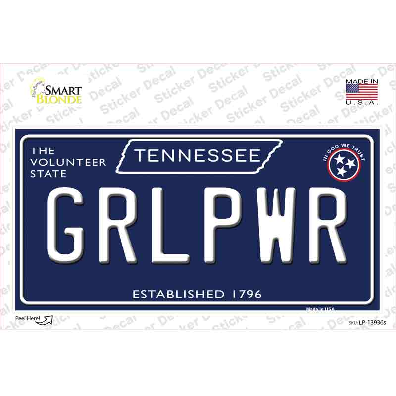LP-13936s-M Grlpwr Tennessee Blue Novelty Sticker Decal, Medium
