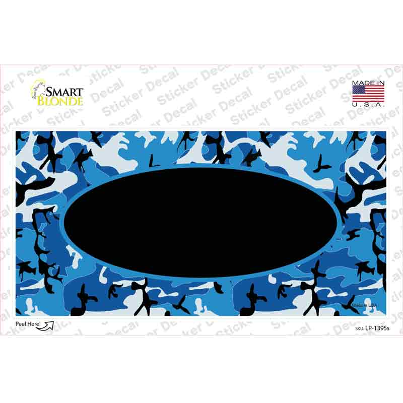 LP-1395s-M Blue Camo with Black Center Oval Novelty Sticker Decal, Medium