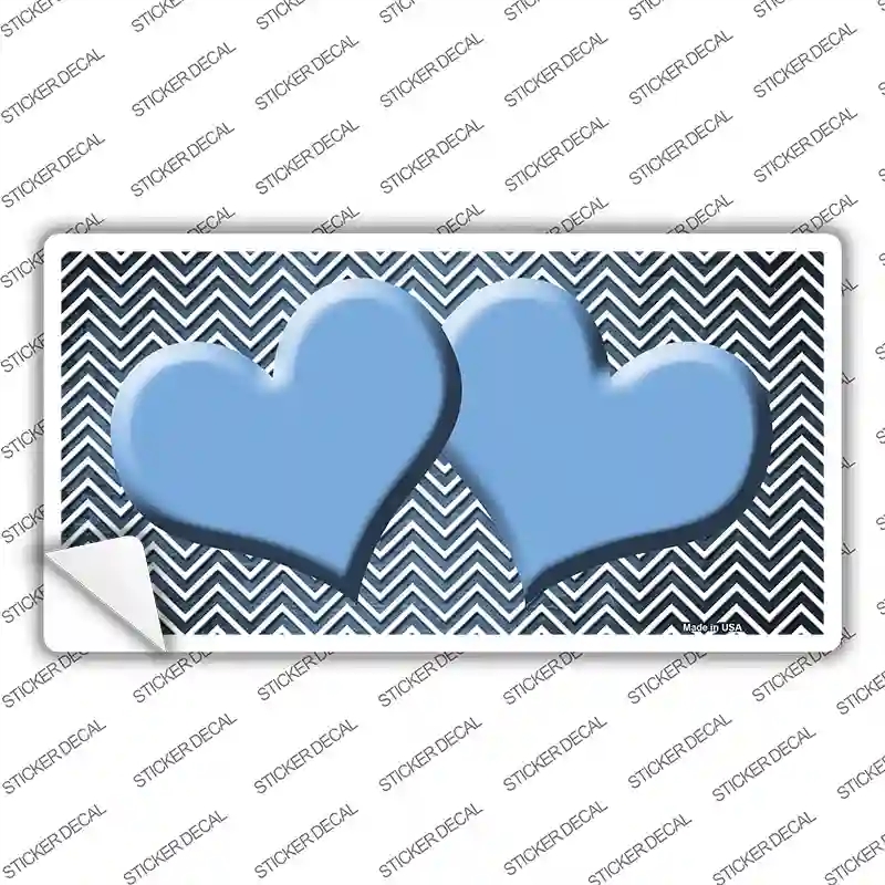 LP-7194s-L Light Blue White Small Chevron Hearts Oil Rubbed Novelty Sticker Decal, Large