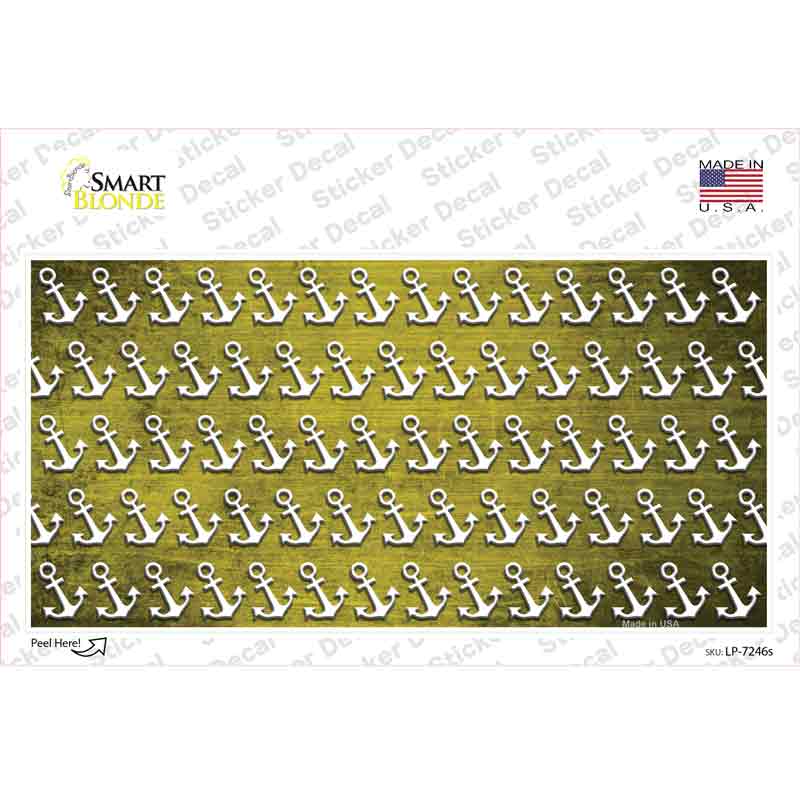 LP-7246s-M Yellow White Anchor Oil Rubbed Novelty Sticker Decal, Medium