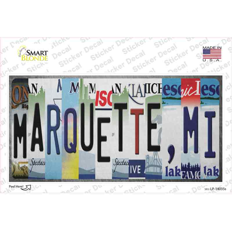 LP-14035s-M Marquette MI Strip Art Novelty Sticker Decal, Medium