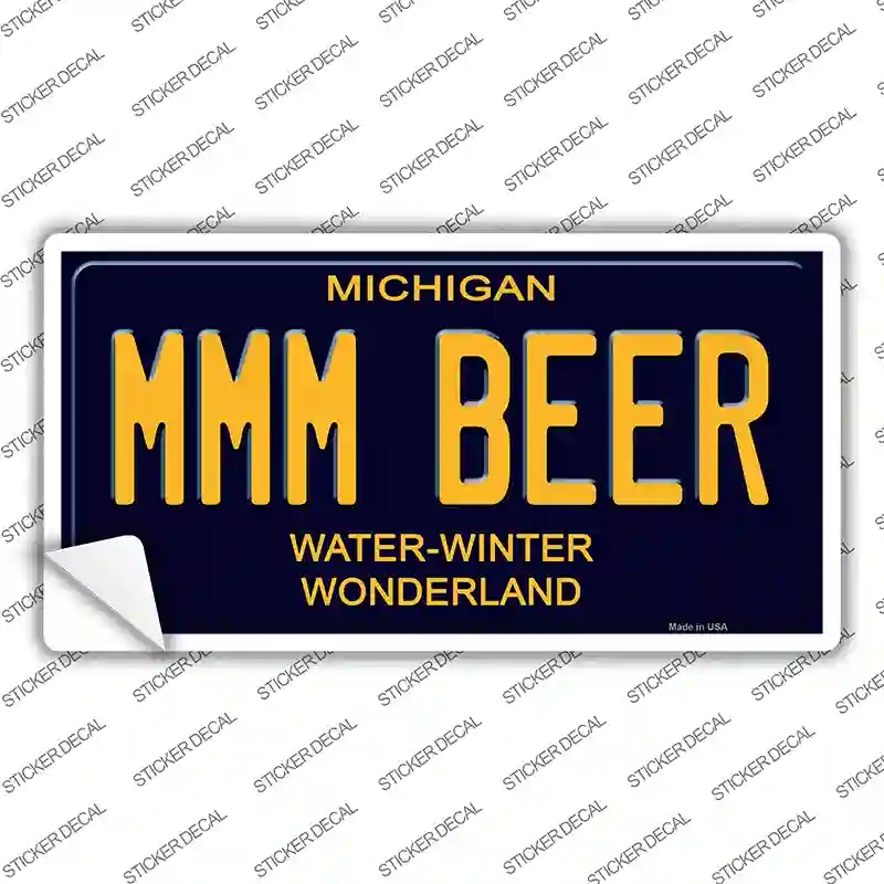 LP-14080s-S Mmm Beer Michigan Blue Novelty Rectangular Sticker Decal, Small