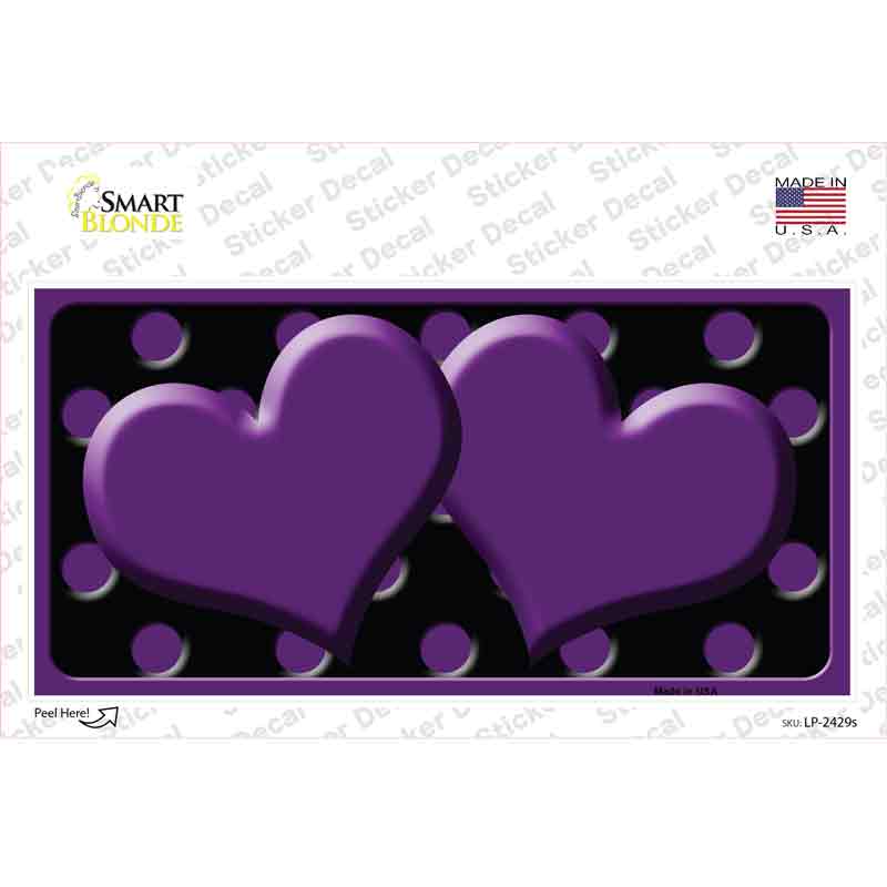 LP-2429s-M Purple Black Polka Dot Center Hearts Novelty Sticker Decal, Medium