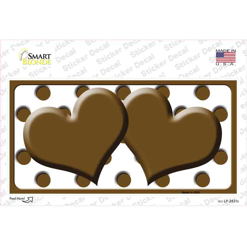LP-2431s-M Brown White Polka Dot Centered Hearts Novelty Sticker Decal, Medium