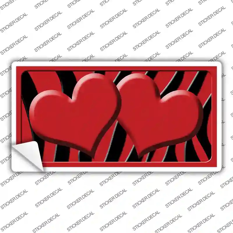 LP-2438s-XL Red Black Zebra Centered Hearts Novelty Sticker Decal, Extra Large