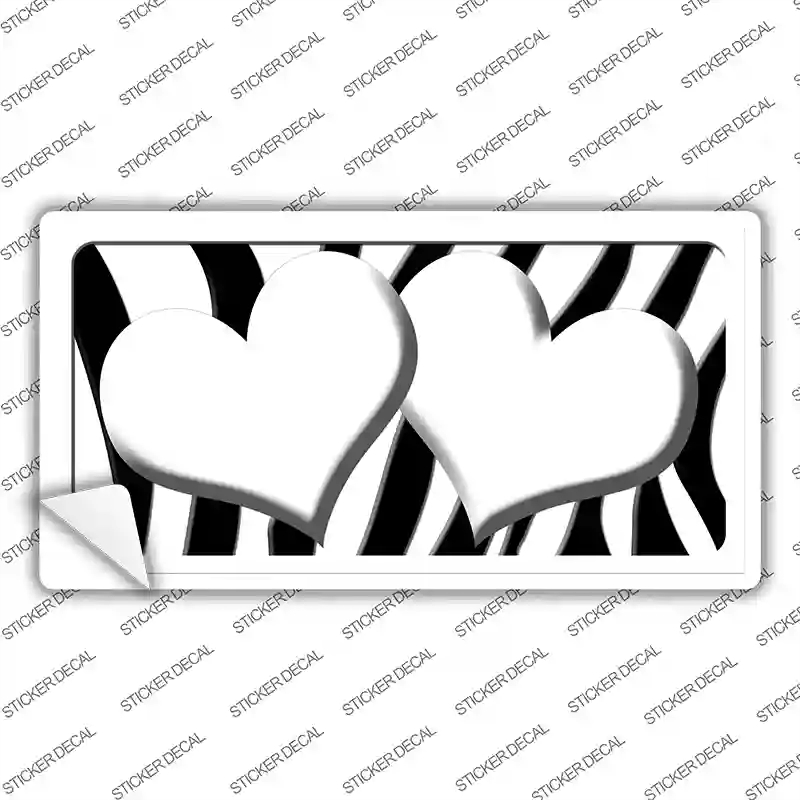 LP-2439s-L White Black Zebra Red Centered Hearts Novelty Sticker Decal, Large