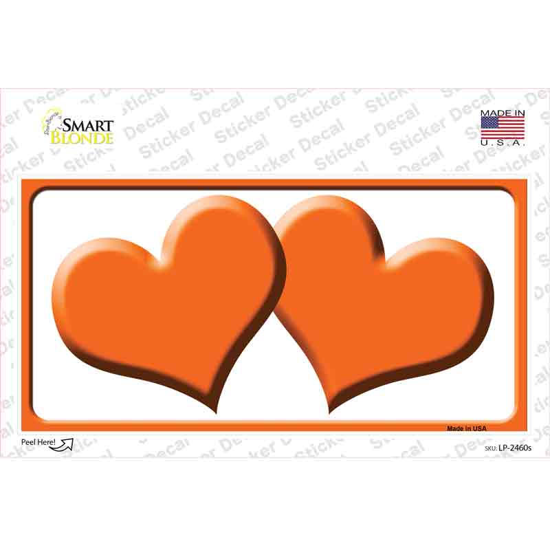 LP-2460s-M Solid Orange Centered Hearts White Novelty Sticker Decal, Medium