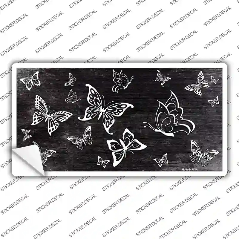 LP-7647s-S Black White Butterfly Oil Rubbed Novelty Sticker Decal, Small