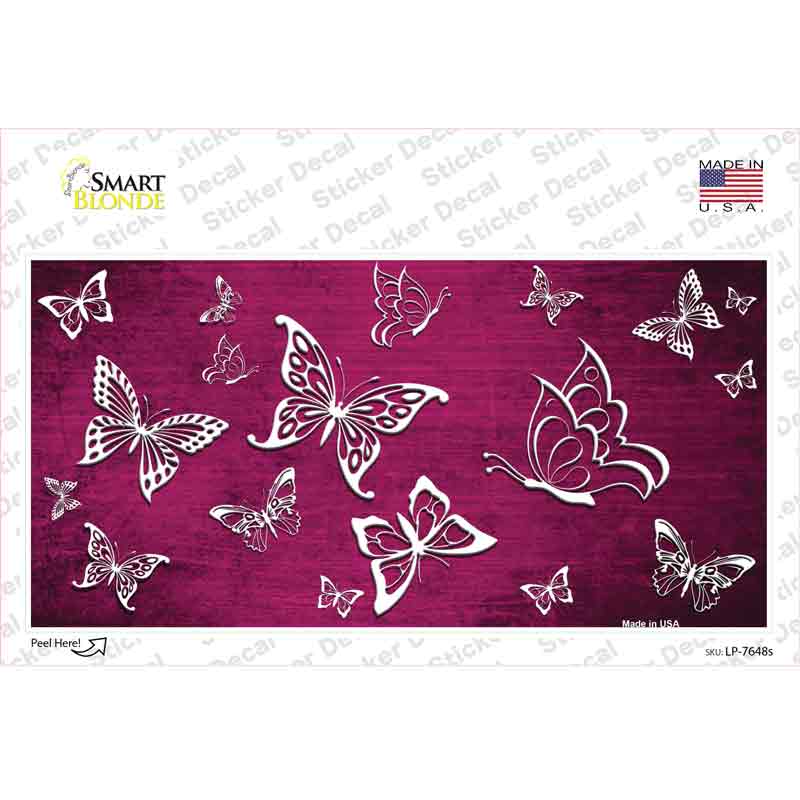 LP-7648s-M Pink White Butterfly Oil Rubbed Novelty Sticker Decal, Medium