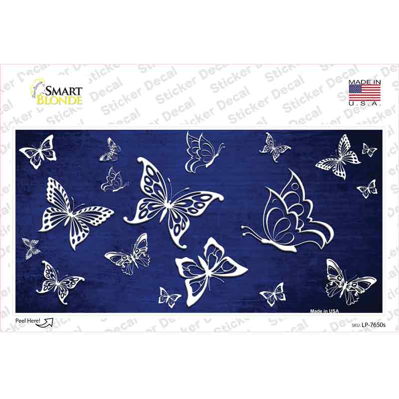 LP-7650s-M Blue White Butterfly Oil Rubbed Novelty Sticker Decal, Medium