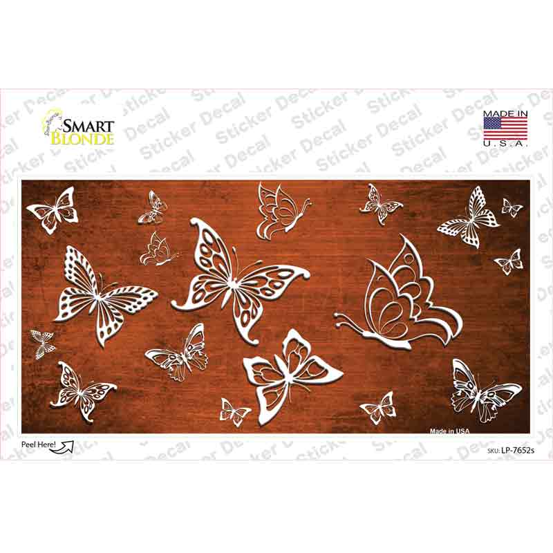 LP-7652s-M Orange White Butterfly Oil Rubbed Novelty Sticker Decal, Medium