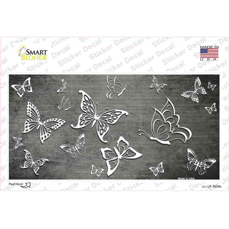 LP-7654s-M Gray White Butterfly Oil Rubbed Novelty Sticker Decal, Medium