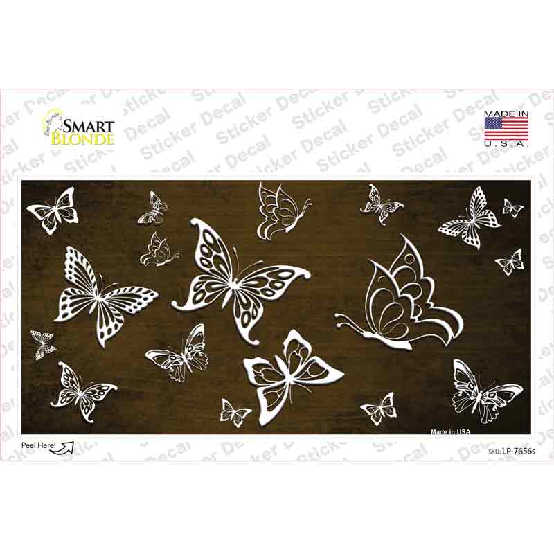 LP-7656s-M Brown White Butterfly Oil Rubbed Novelty Sticker Decal, Medium