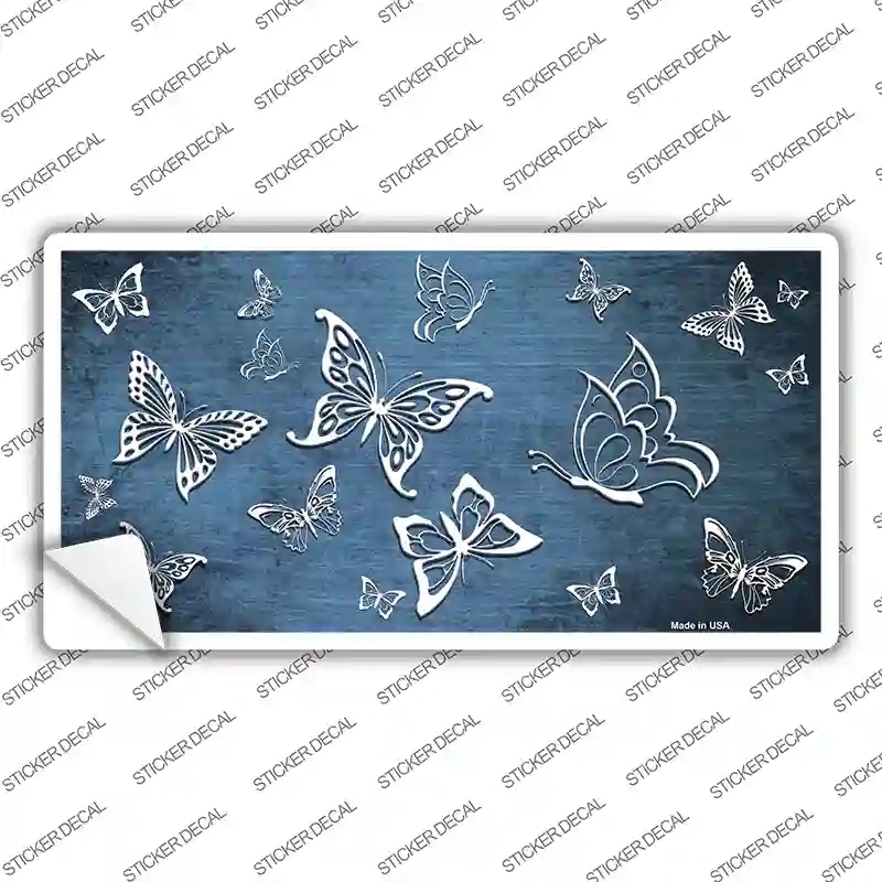 LP-7657s-S Light Blue White Butterfly Oil Rubbed Novelty Sticker Decal, Small