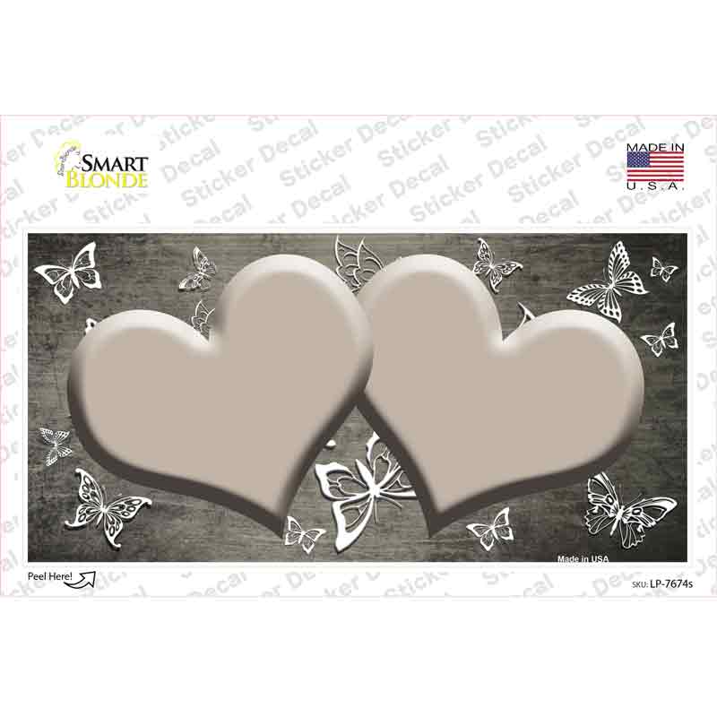 LP-7674s-M Tan White Hearts Butterfly Oil Rubbed Novelty Sticker Decal, Medium