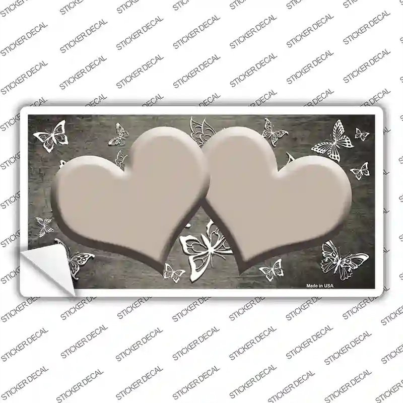 LP-7674s-S Tan White Hearts Butterfly Oil Rubbed Novelty Sticker Decal, Small