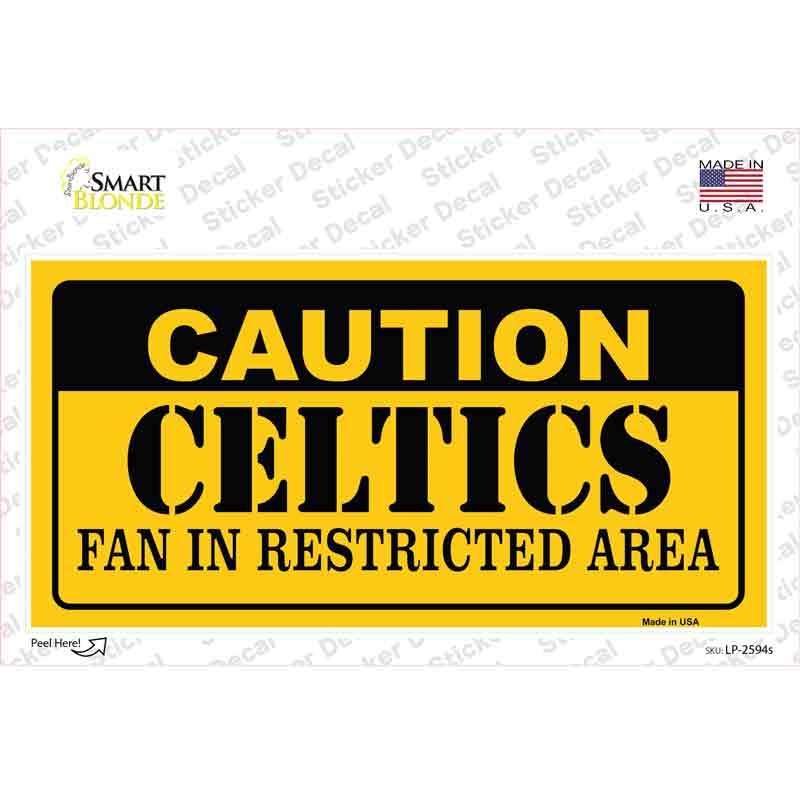 LP-2594s-M Caution Celtics Fan Novelty Sticker Decal, Medium