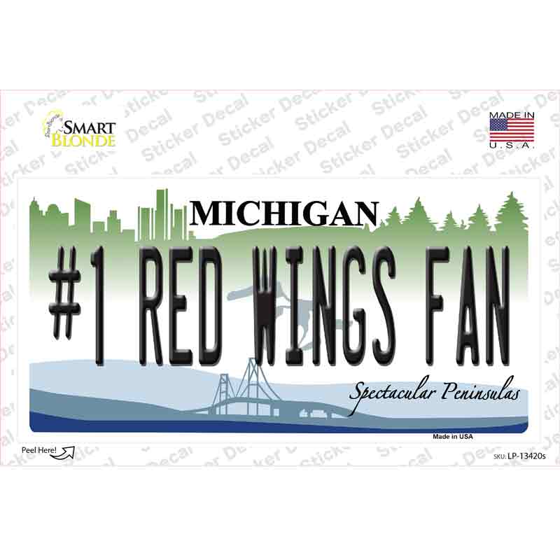 LP-13420s-M Number 1 Red Wings Fan Novelty Sticker Decal, Medium