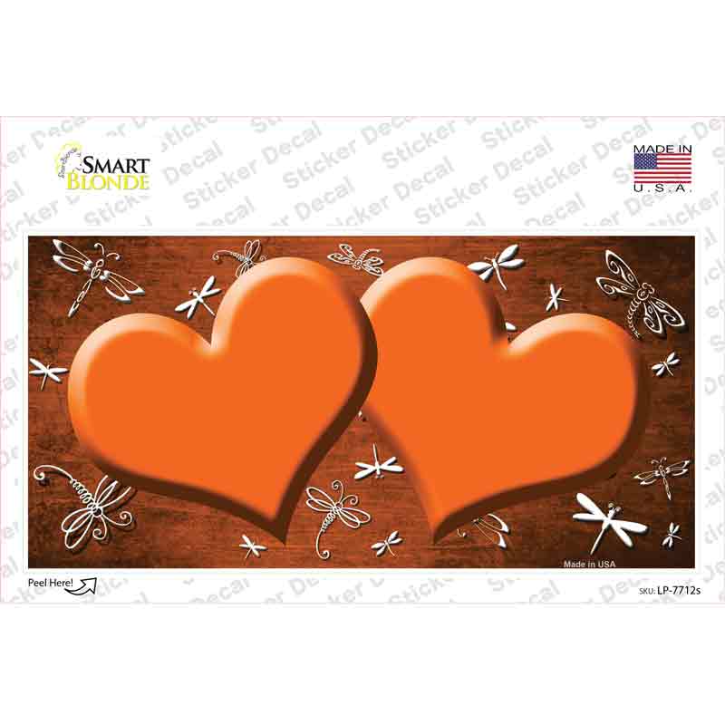 LP-7712s-M Orange White Dragonfly Hearts Oil Rubbed Novelty Sticker Decal, Medium