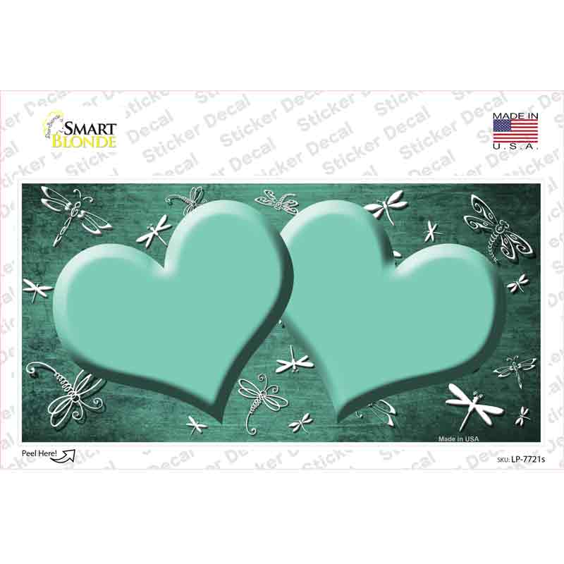LP-7721s-M Mint White Dragonfly Hearts Oil Rubbed Novelty Sticker Decal, Medium