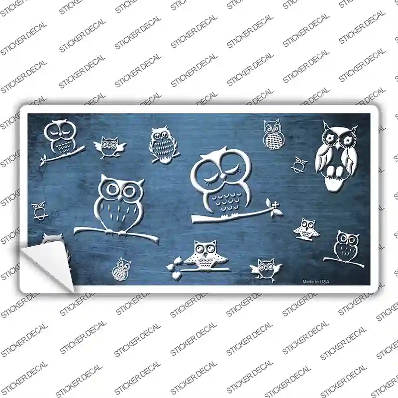 LP-7747s-L Light Blue White Owl Oil Rubbed Novelty Sticker Decal, Large