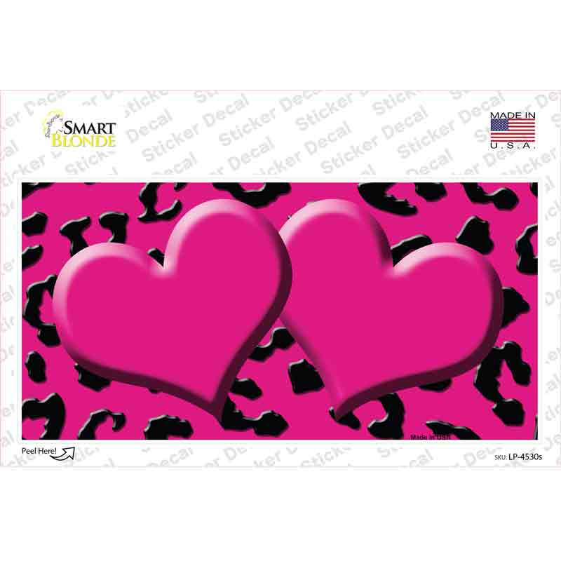LP-4530s-M Pink Black Cheetah Center Hearts Novelty Sticker Decal, Medium