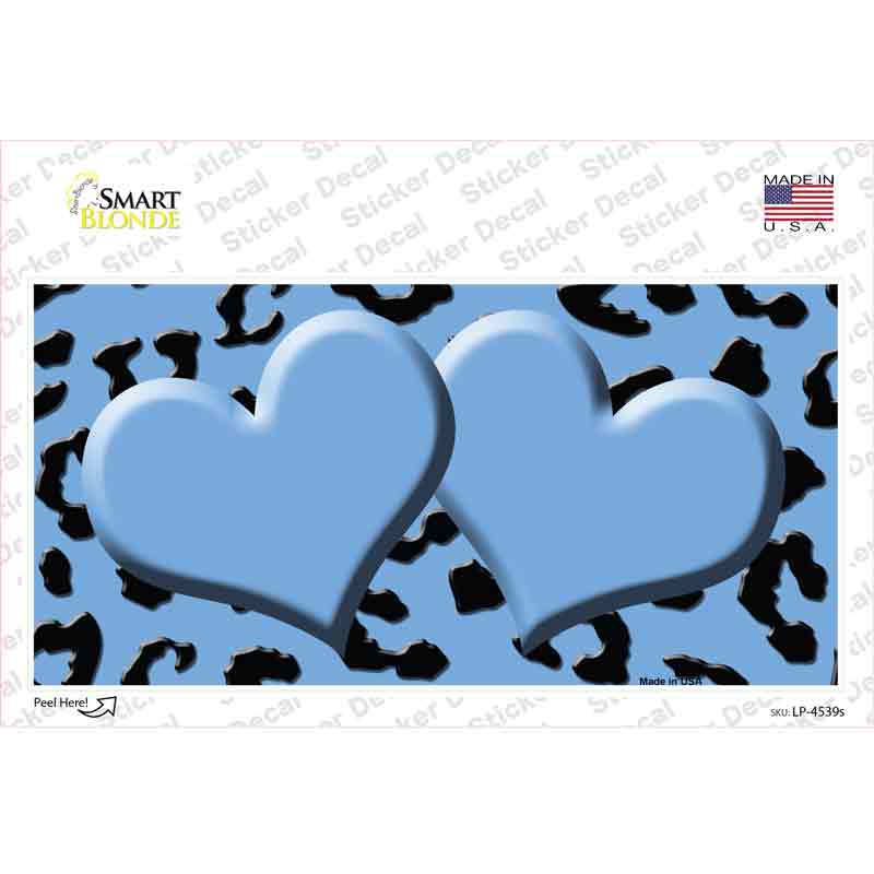 LP-4539s-M Light Blue Black Cheetah Center Hearts Novelty Sticker Decal, Medium