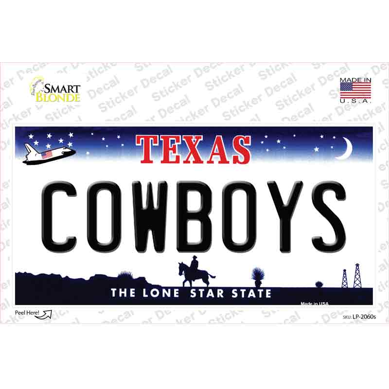 LP-2060s-M Cowboys Texas State Novelty Sticker Decal, Medium