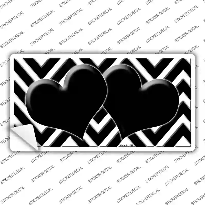 LP-4482s-S Black White Chevron Center Hearts Novelty Sticker Decal, Small