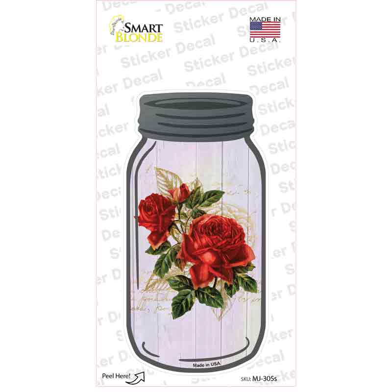 MJ-305s-M Roses with Notes Novelty Mason Jar Sticker Decal, Medium