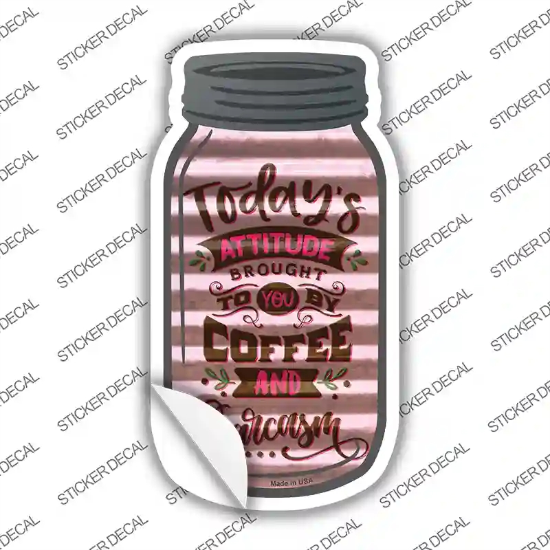 MJ-371s-S Coffee & Sarcasm Corrugated Pink Novelty Mason Jar Sticker Decal, Small