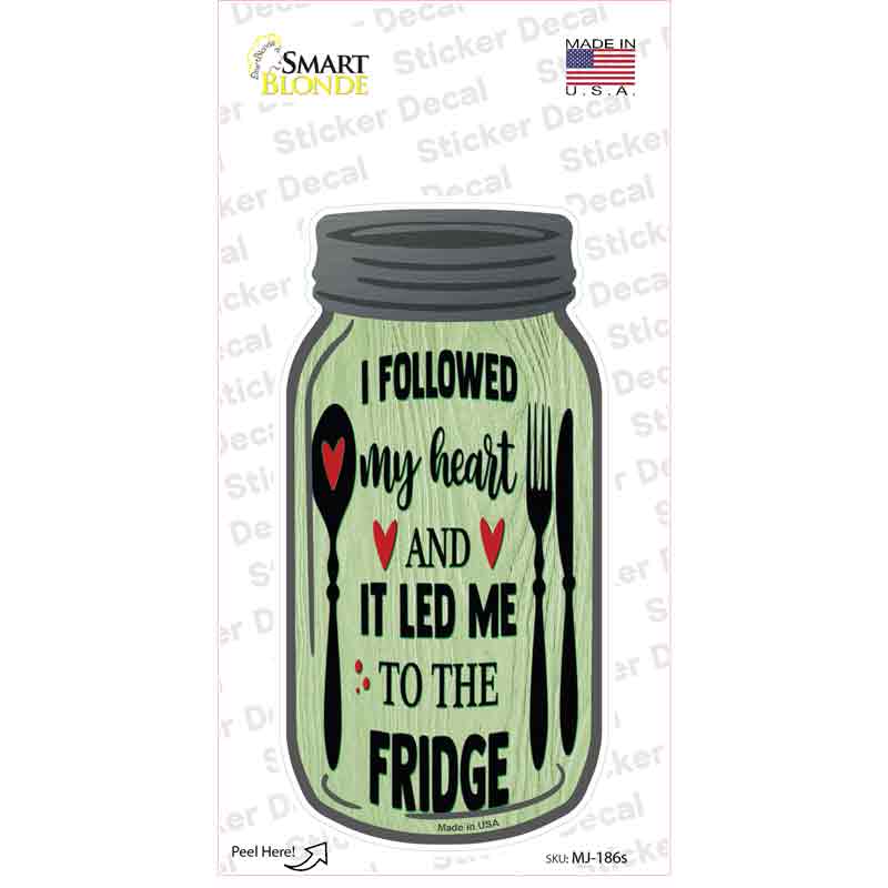 MJ-186s-M Heart Led Me to Fridge Novelty Mason Jar Sticker Decal, Medium