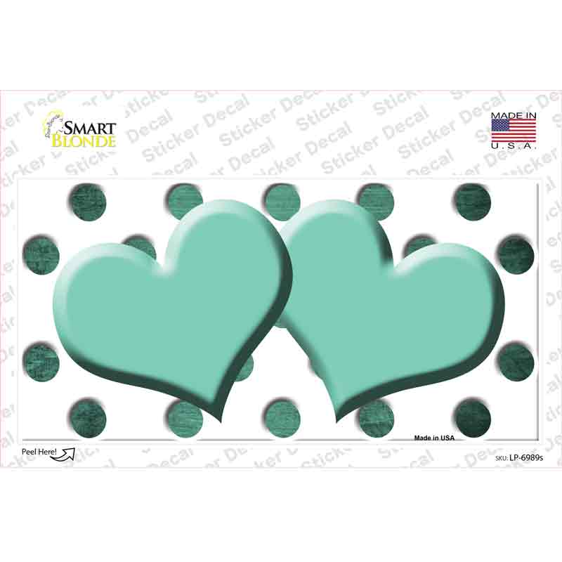 LP-6989s-M Mint White Dots Hearts Oil Rubbed Novelty Sticker Decal, Medium