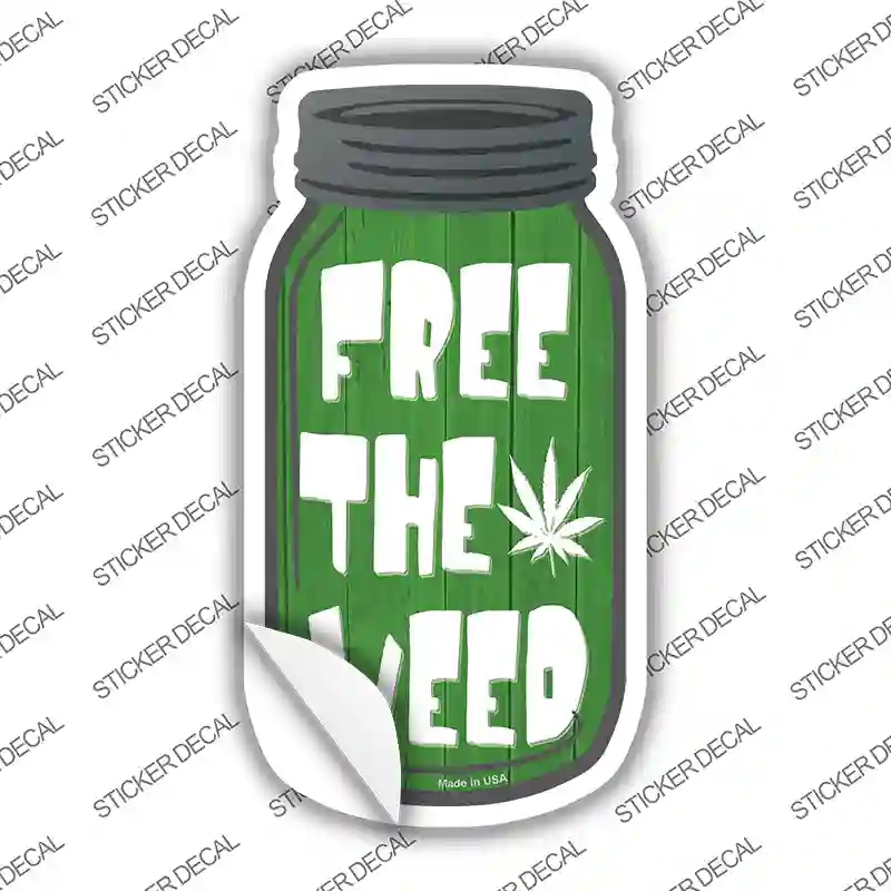 MJ-437s-S Free the Weed Novelty Mason Jar Sticker Decal, Small