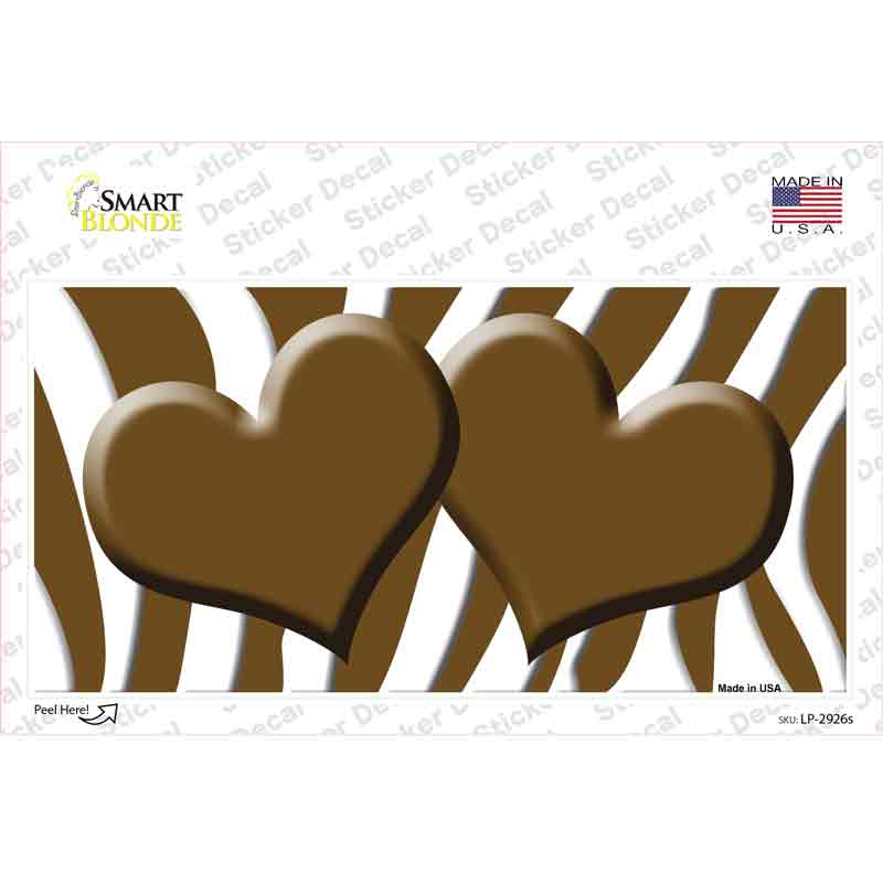 LP-2926s-M Brown White Zebra Centered Hearts Novelty Sticker Decal, Medium
