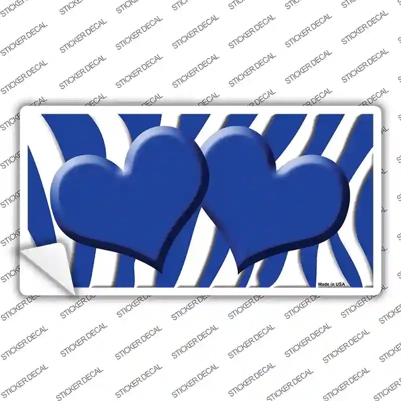 LP-2932s-L Blue White Zebra Centered Hearts Novelty Sticker Decal, Large