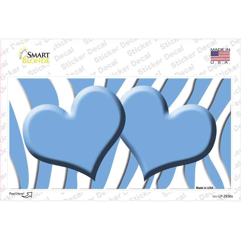 LP-2936s-M Light Blue White Zebra Centered Hearts Novelty Sticker Decal, Medium