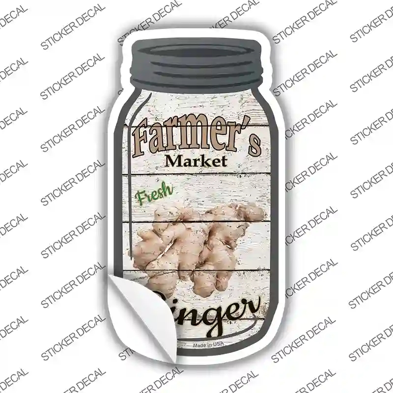 MJ-991s-L Ginger Farmers Market Novelty Mason Jar Sticker Decal, Large