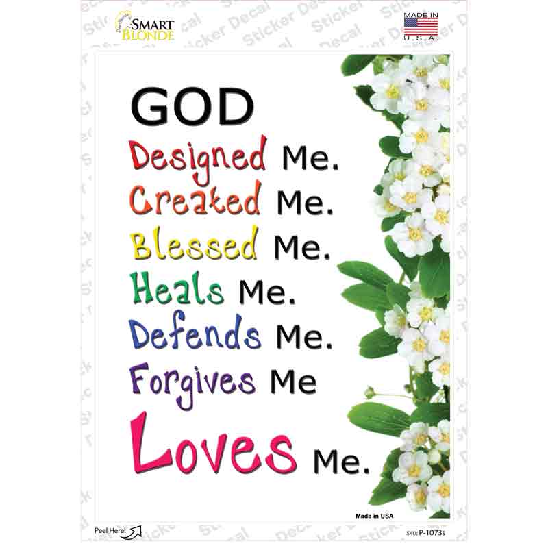 P-1073s-M God Loves Me Novelty Rectangle Sticker Decal, Medium