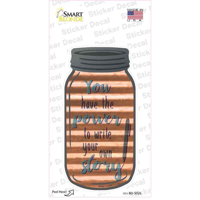 MJ-502s-M Write Your Own Story Corrugated Novelty Mason Jar Sticker Decal, Medium